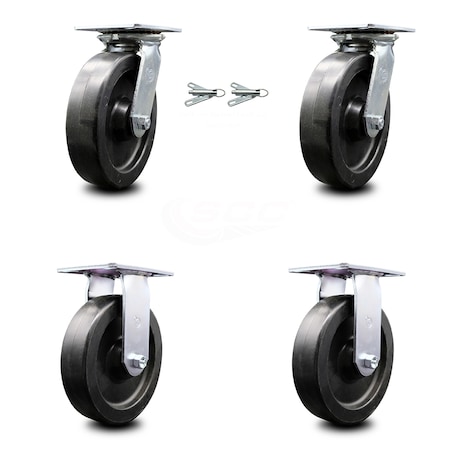 Service Caster 8 Inch Polyolefin Caster Set with Ball Bearing 2 Swivel Lock and 2 Rigid SCC SCC-35S820-POB-BSL-2-R-2